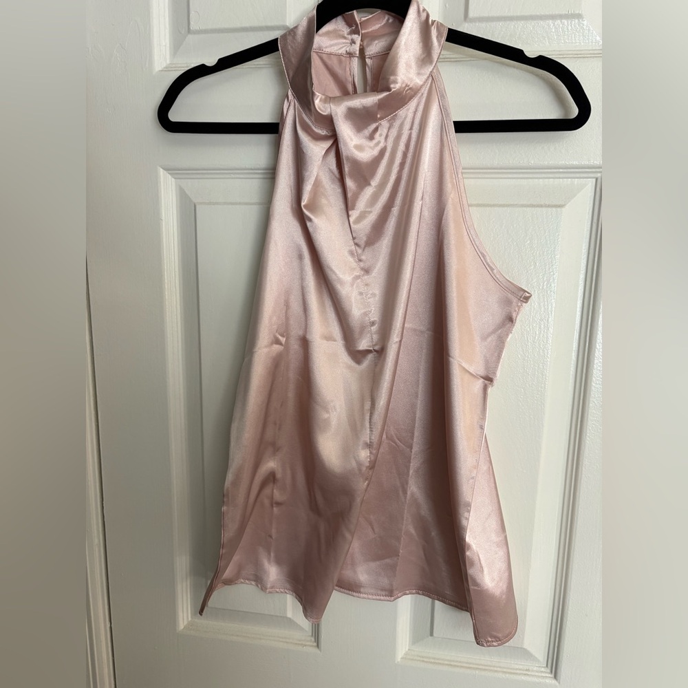 Blush Champagne Satin Halter Neck Sleeveless Top size medium